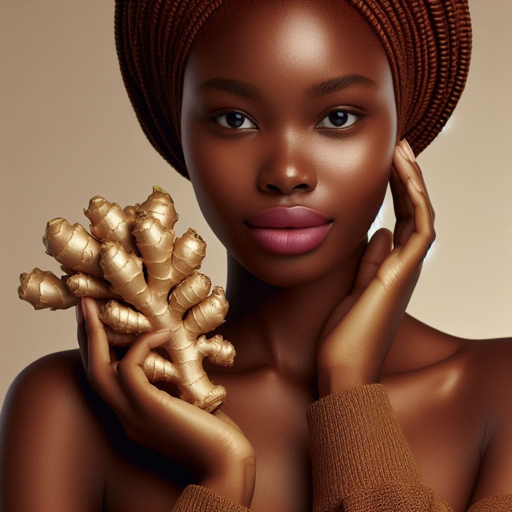 The-Use-of-ginger-for-women. Image of an African Woman holding ginger