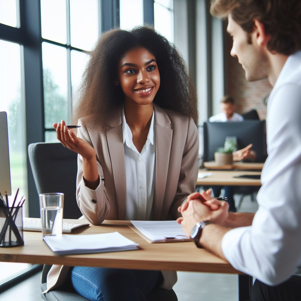 A-Black-person-communicating-with-her-boss-in-an-office.