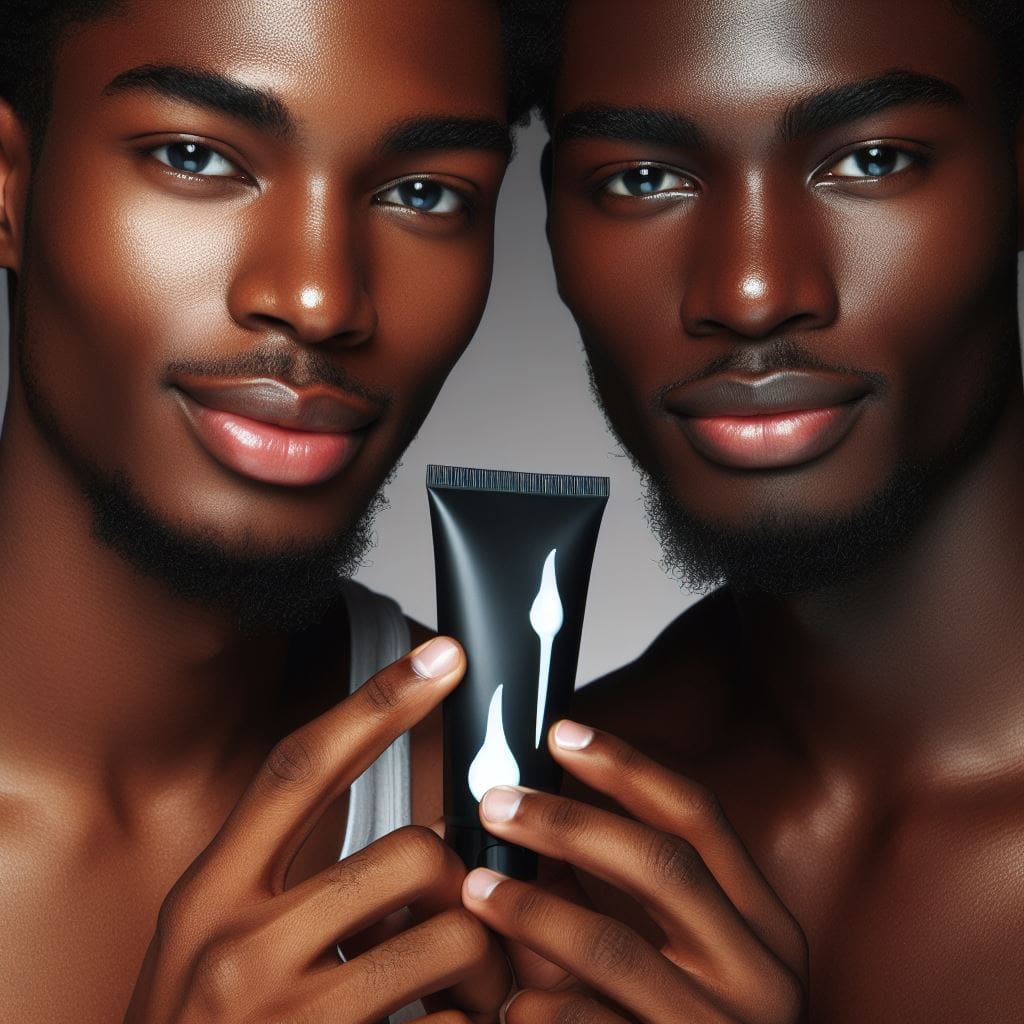 High-quality-image-of-black-men-using-skincare-products-and-showcasing-healthy-skin