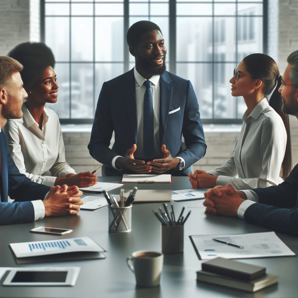 Diverse team meeting in conference room