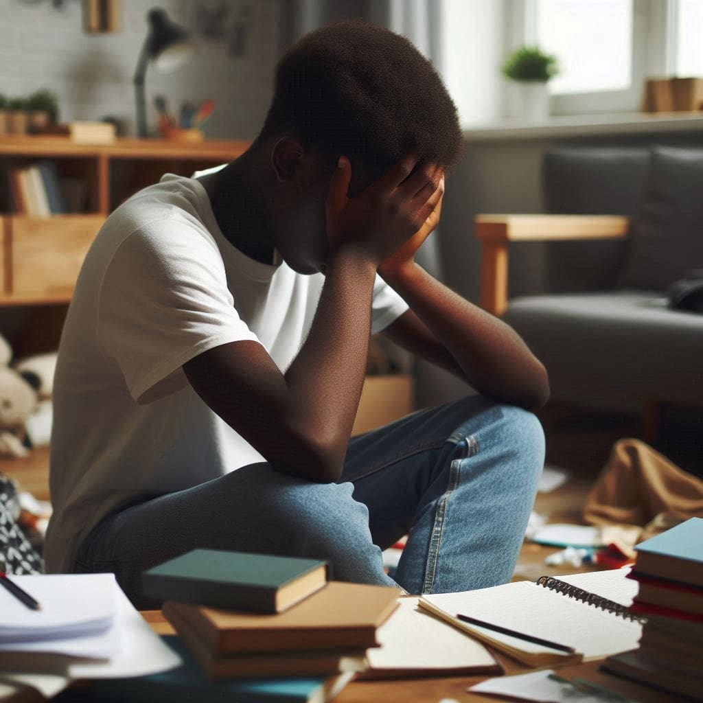 A teenager struggling with concentration and motivation, which could be a sign of common mental health concerns in teenagers