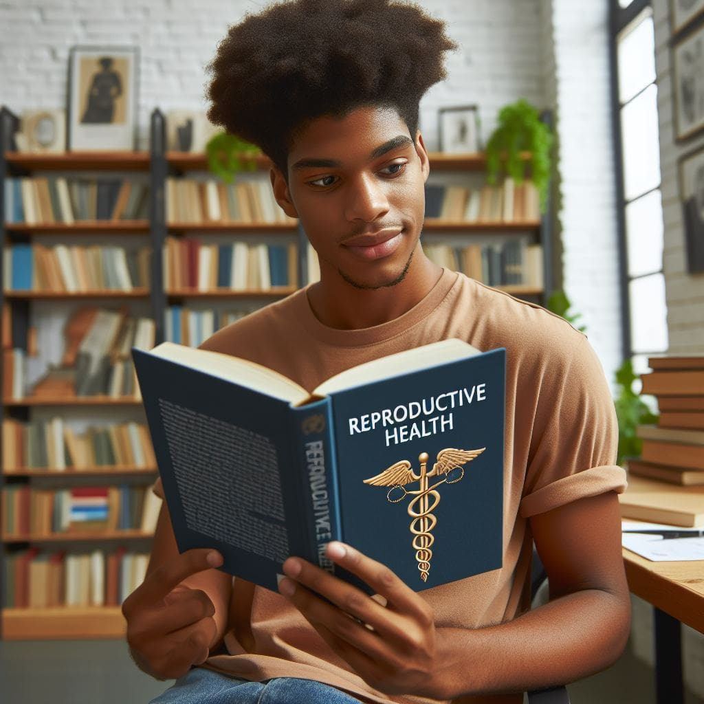 A young man learning about reproductive health