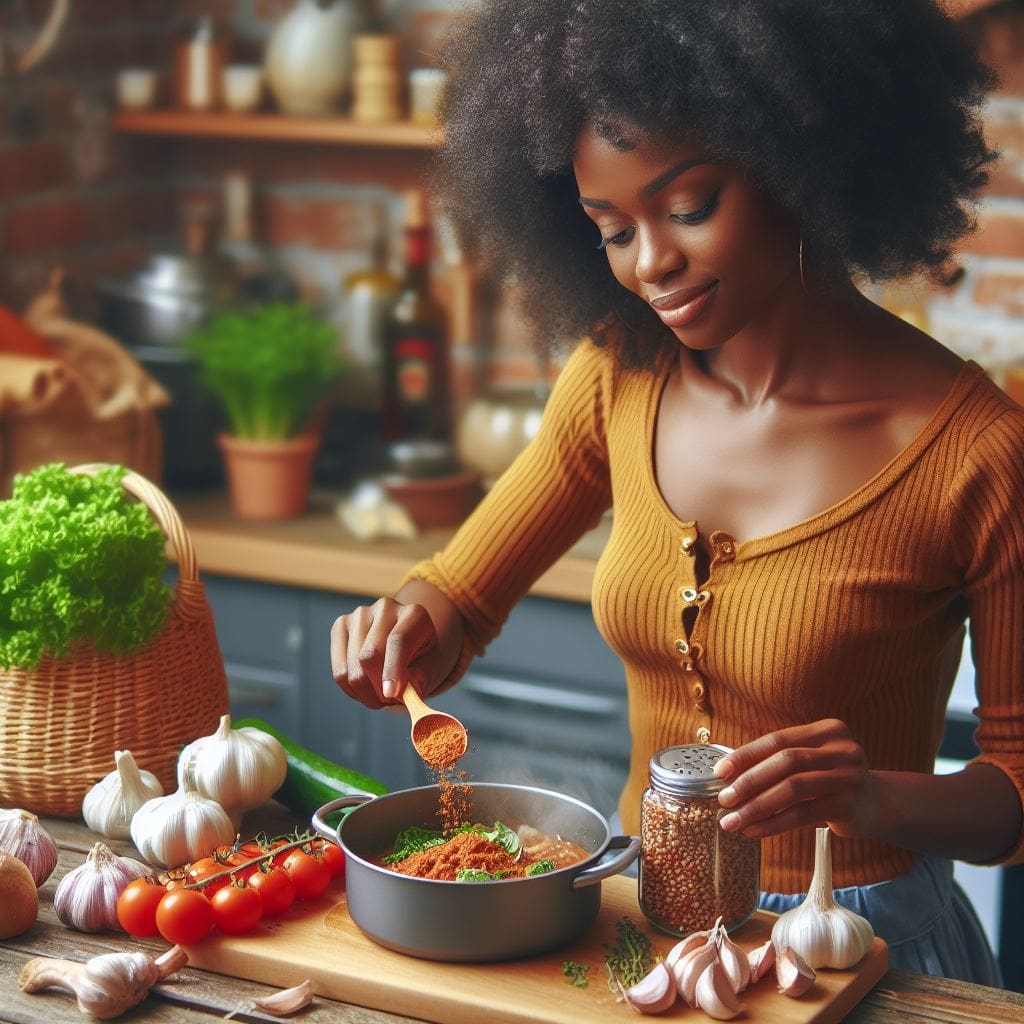 A woman cooking with the use of garlic