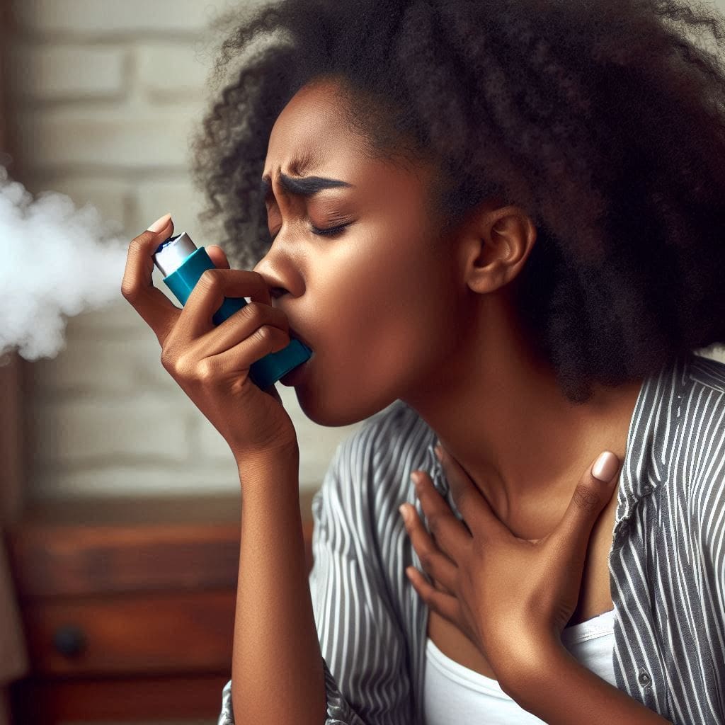 a lady using an inhaler- asthma