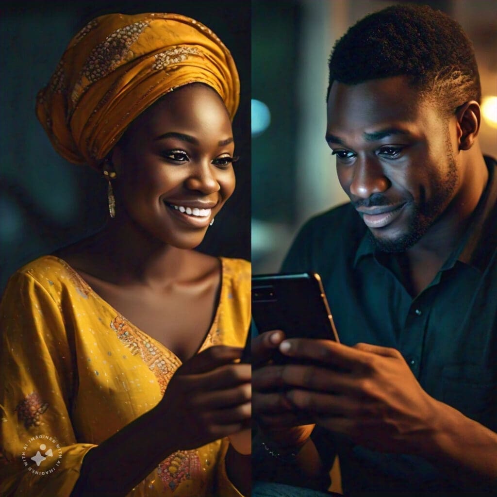Couple in a long-distance relationship chatting with each other.