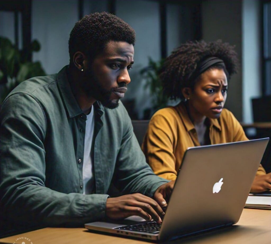 Nigerian teenager using a laptop on a desk to avoid health risks associated with placing laptops on laps