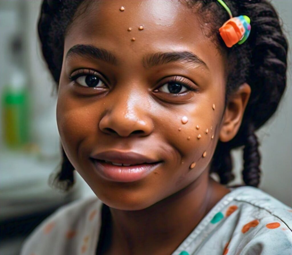 a young girl that has rashes on her face- monkeypox