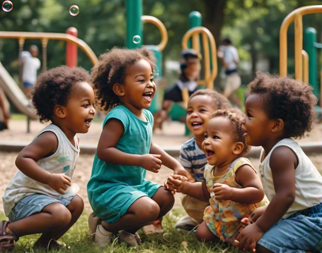 Nigerian Children aged 1-5 playing together at a Park