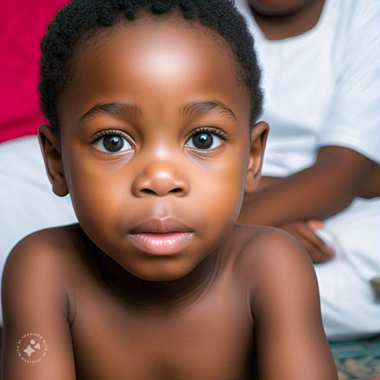 Nigerian child with pale skin, a common symptom of childhood anemia, requiring immediate medical attention