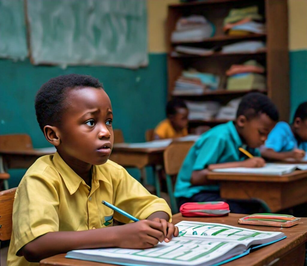 Young child struggling with homework, showing signs of frustration, a common experience of learning disorders in children