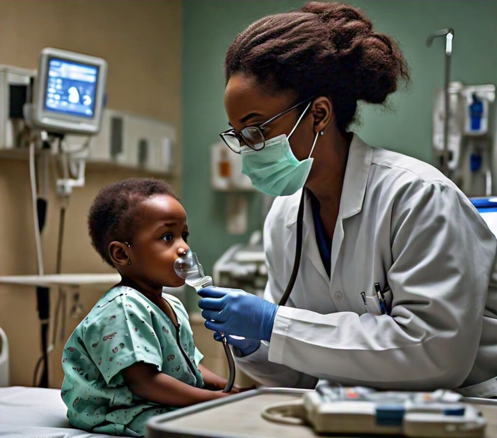 A child receiving healthcare for lung infection.