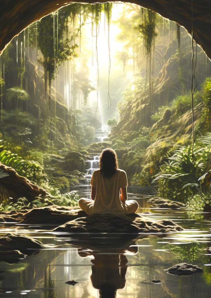 A person meditating in a peaceful environment to establish good health