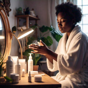 A black woman applying skin-care lotion on herself during the harmattan