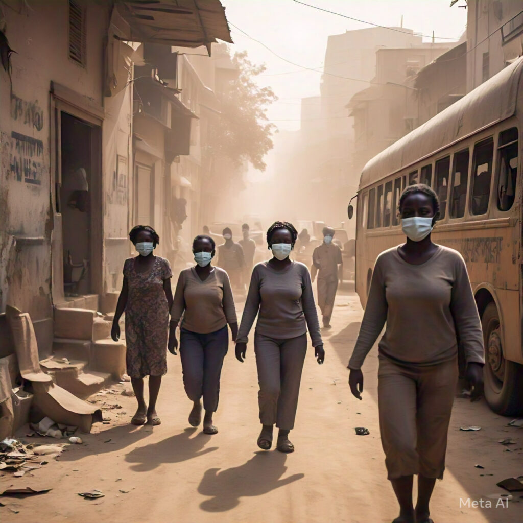 A street view of a typical African city during Harmattan