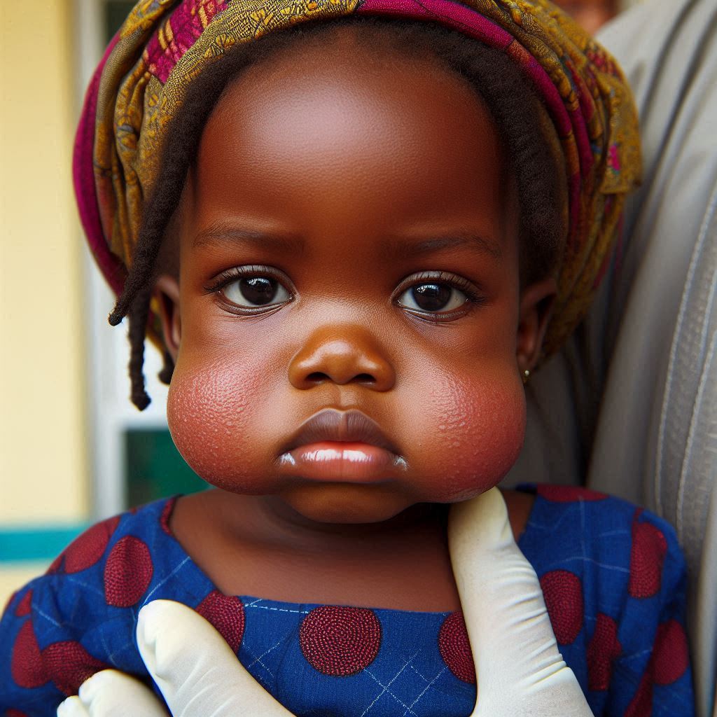 a child with swollen and painful cheeks- mumps